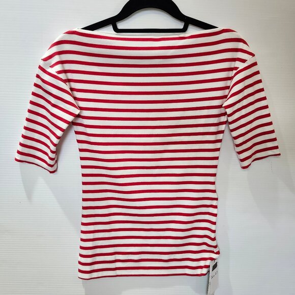 Marc Cain Women's Red & White Striped Top W/Rounded Neck Size 2 & 10 - Picture 2 of 8
